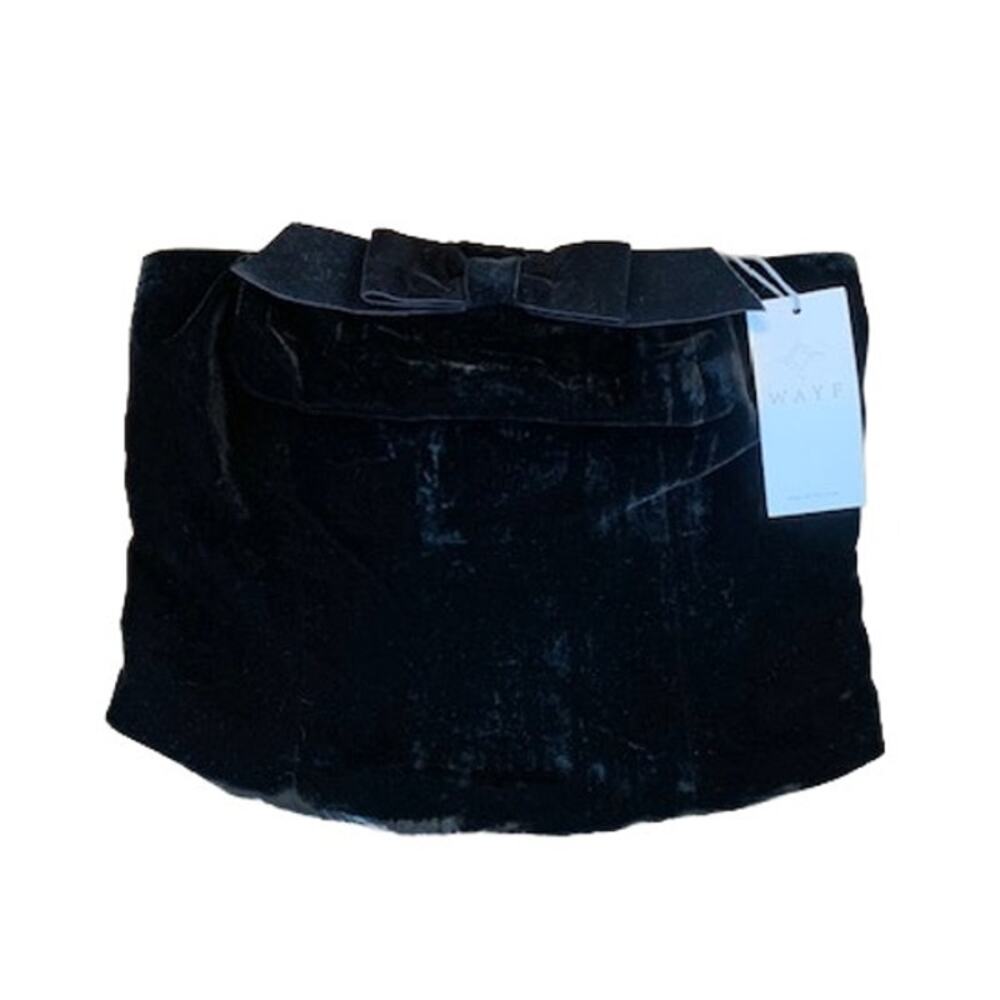 WAYF Womens Black Velvet Strapless Bow Front Smocked Back‎ Tube Top XS New